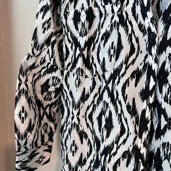 Athleta Women’s Kaftan Tunic Dress Cover Up Large Black White Cotton Silk - Picture 4 of 7